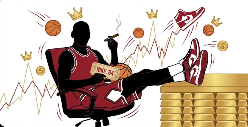 This illustration symbolizes Michael Jordan’s massive financial success from the Air Jordan brand, emphasizing how his sneaker deal with Nike became one of the most profitable athlete partnerships in history.